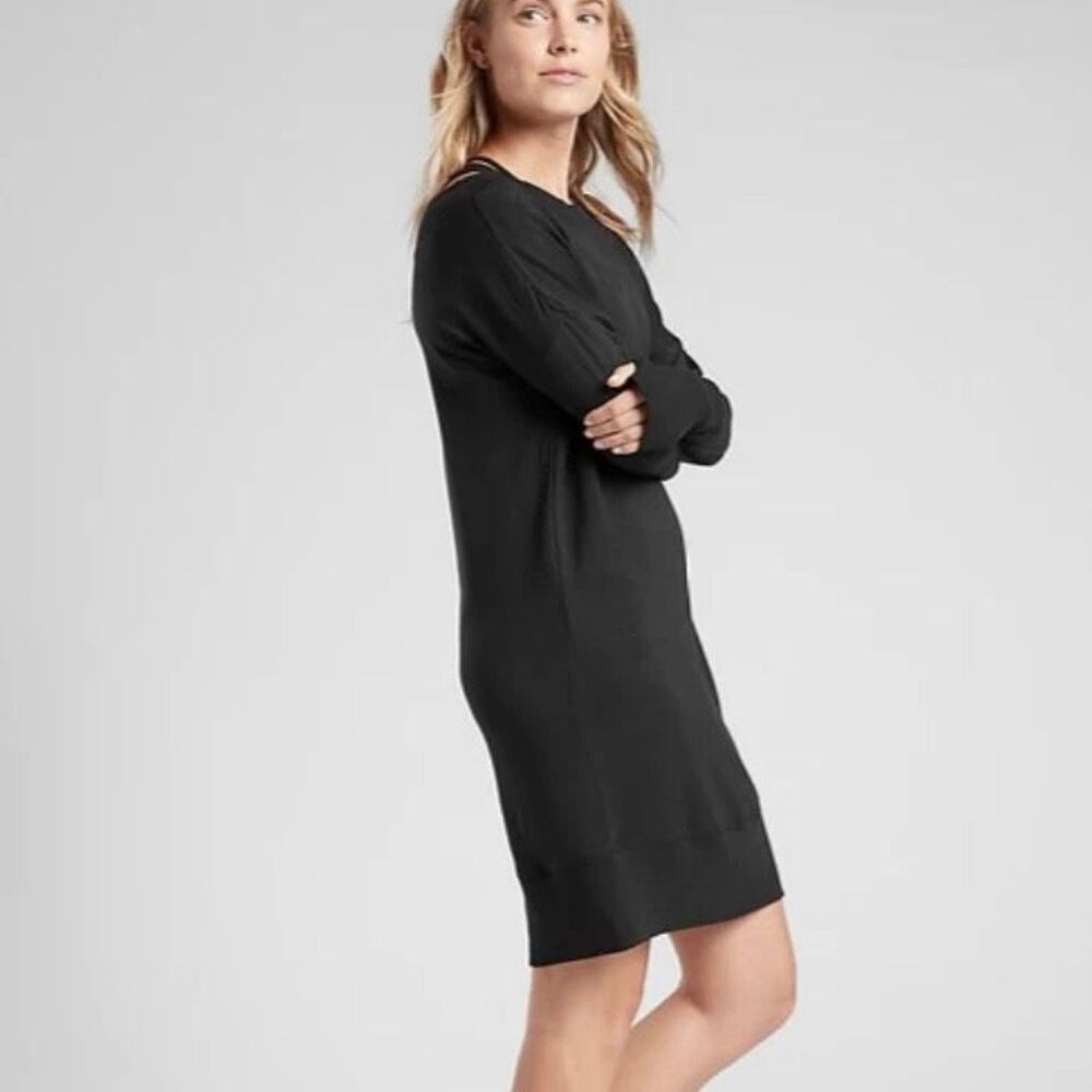 Athleta Womens Medium Black Studio Barre Sweatshirt Dress - Picture 9 of 9